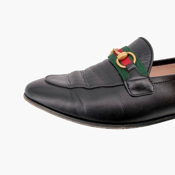 Gucci Brixton Black Leather Web Stripe Horsebit Loafers Size 38.5 US 8.5 Women's - Picture 10 of 15